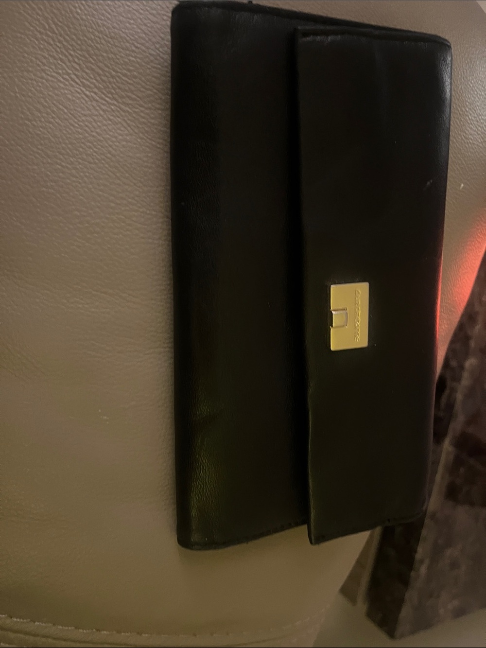 Black Leather Fold-Over Clutch with Gold Hardware